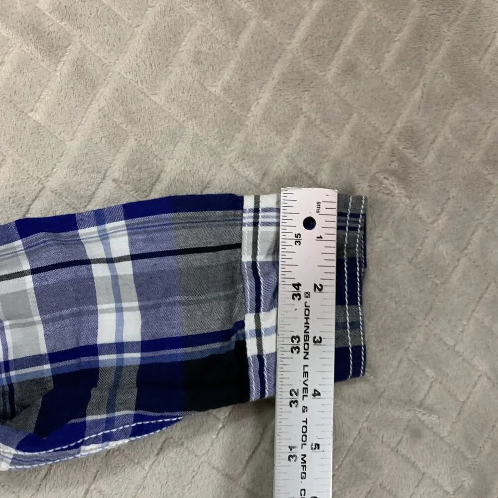 Route 66 Mens Medium Button Up Shirt Blue Plaid Pearl Snap Long Sleeve Western - Picture 10 of 15